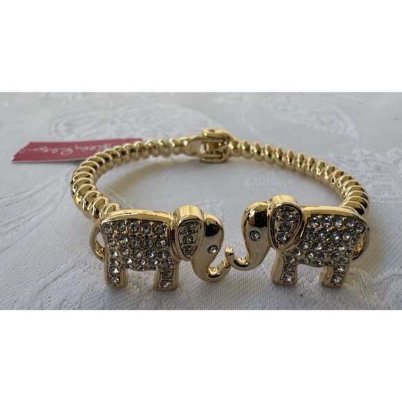 Lilly Pulitzer Elephant Cuff Bracelet Gold-tone Rhinestone Hinged Bracelet NWT - Picture 4 of 15